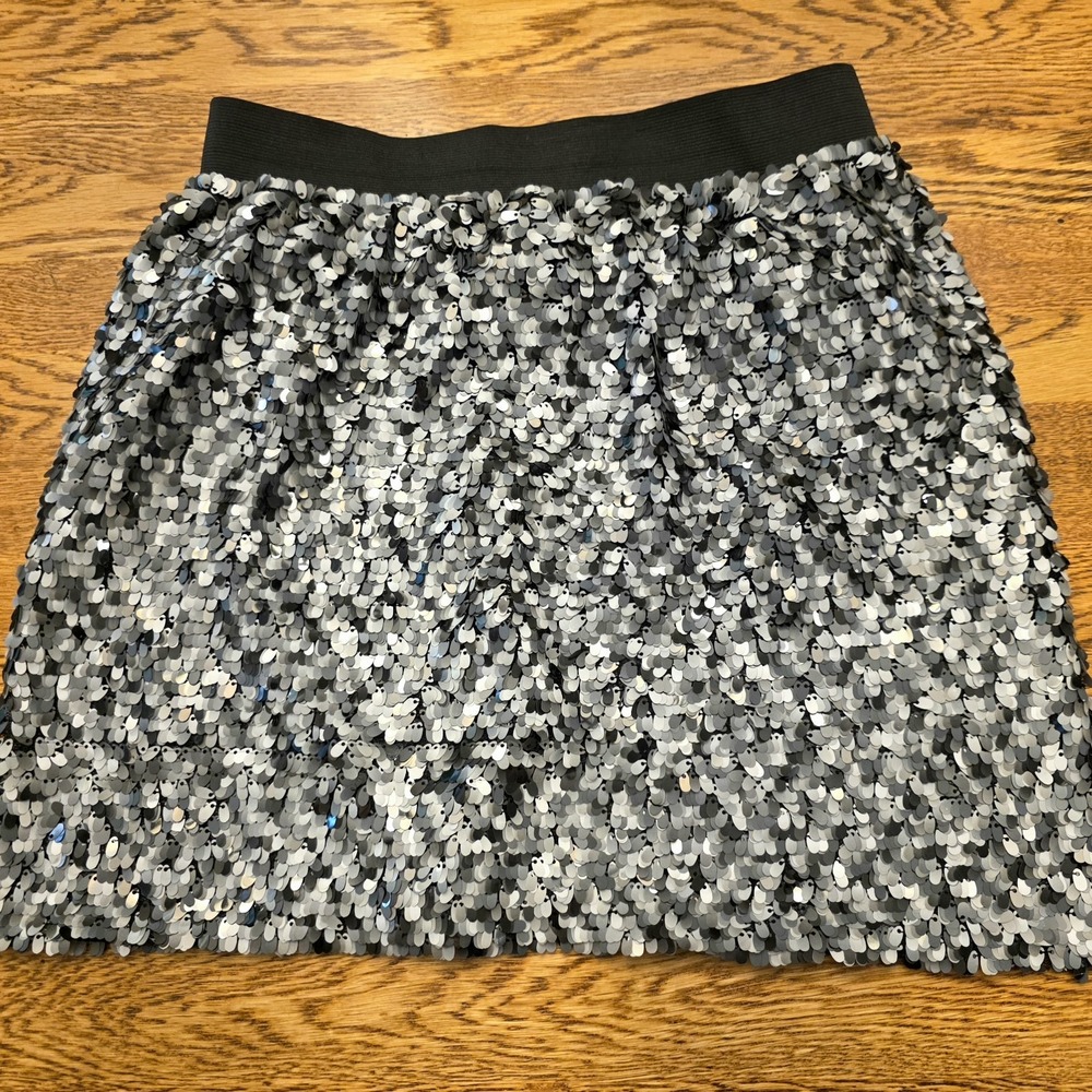 Sequin Romeo & Juliet Couture S Black Silver Skater Skirt Mini Glam Party Disco
